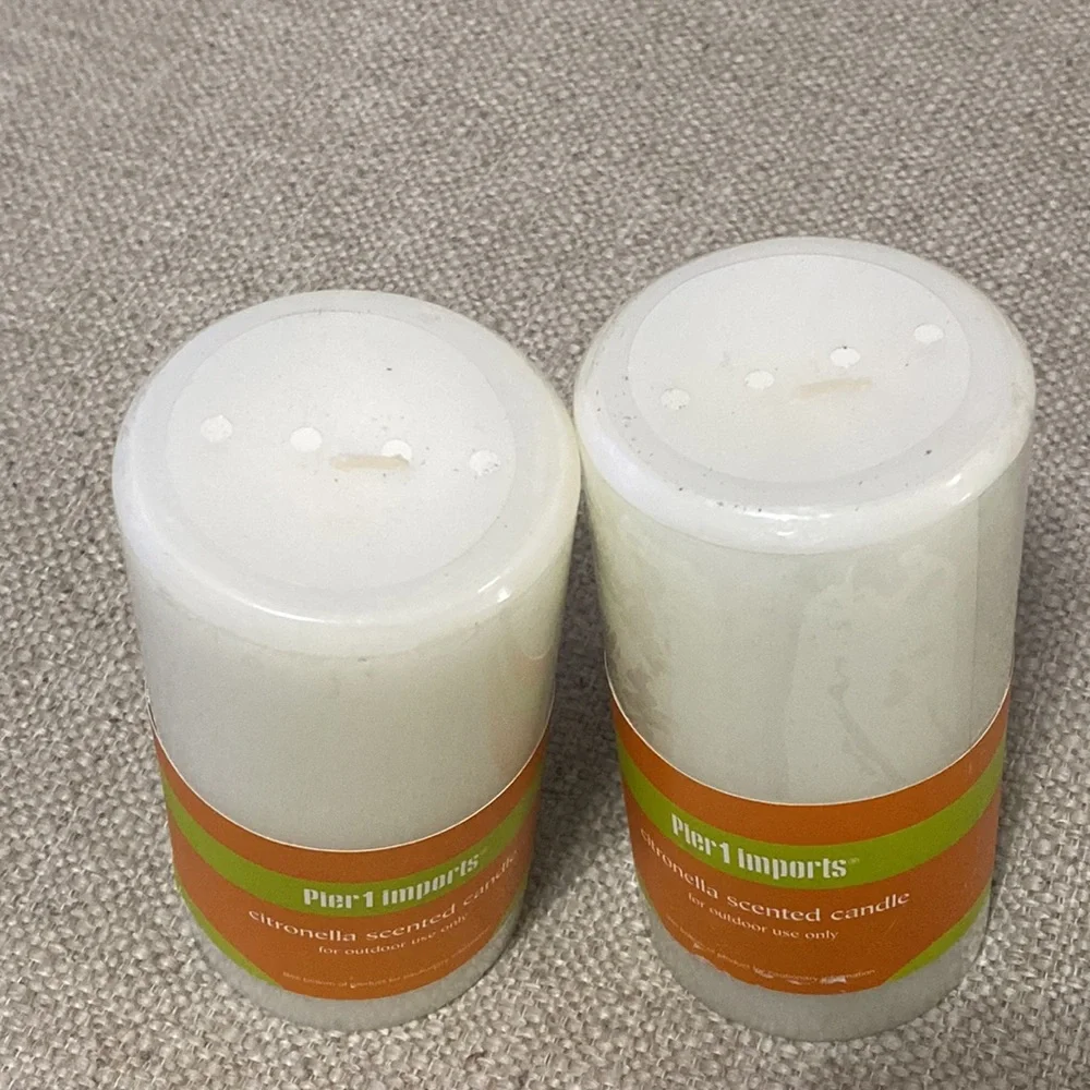 NWT Pier 1 Outdoor Citronella Pillar Candles 3x6 Set of 2
